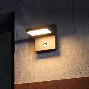 Motion Sensor Outdoor Rotatable Wall Light Exterior LED Fixture Aluminum Wired Porch Lamps Adjustable Sconce Black Front Door Lantern for Patio Garden Garage Yard