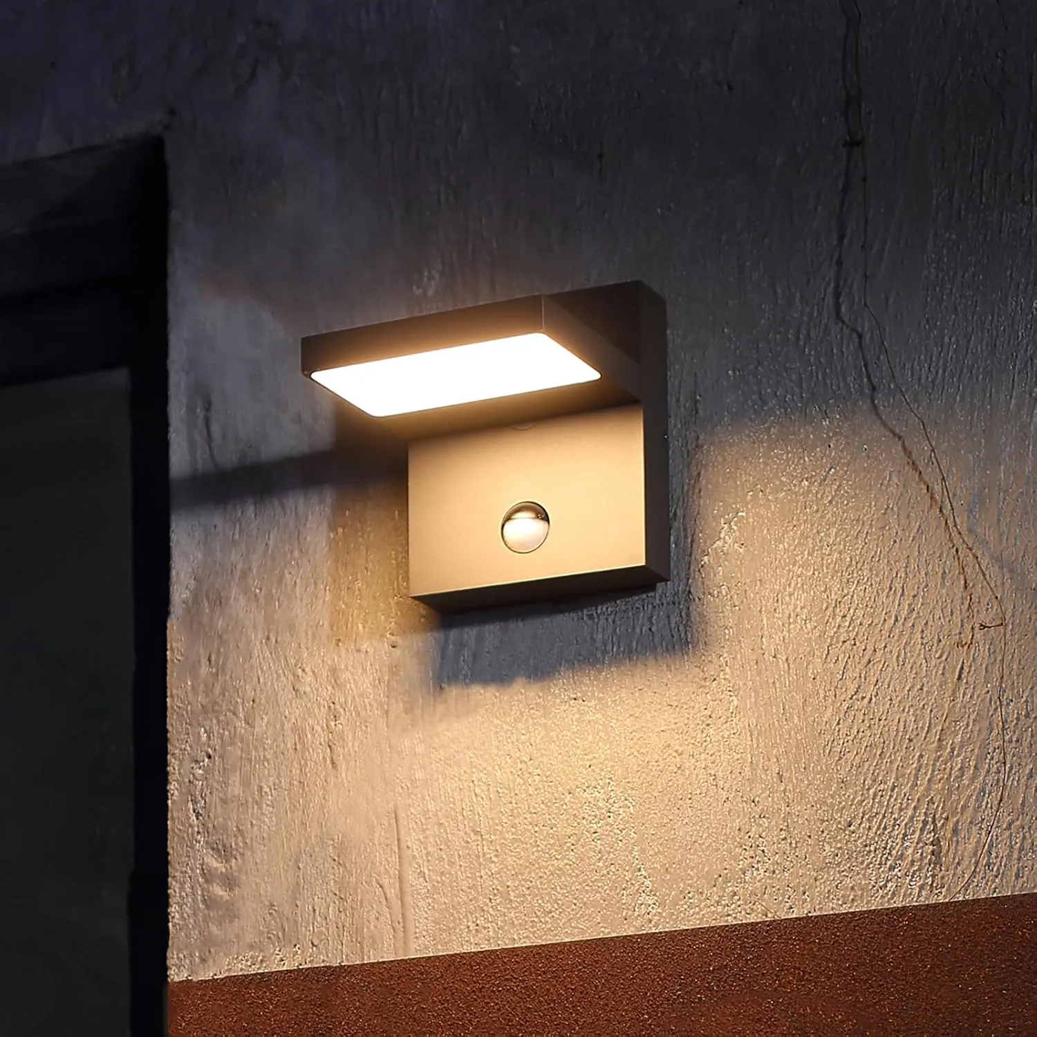 Motion Sensor Outdoor Rotatable Wall Light Exterior LED Fixture Aluminum Wired Porch Lamps Adjustable Sconce Black Front Door Lantern for Patio Garden Garage Yard