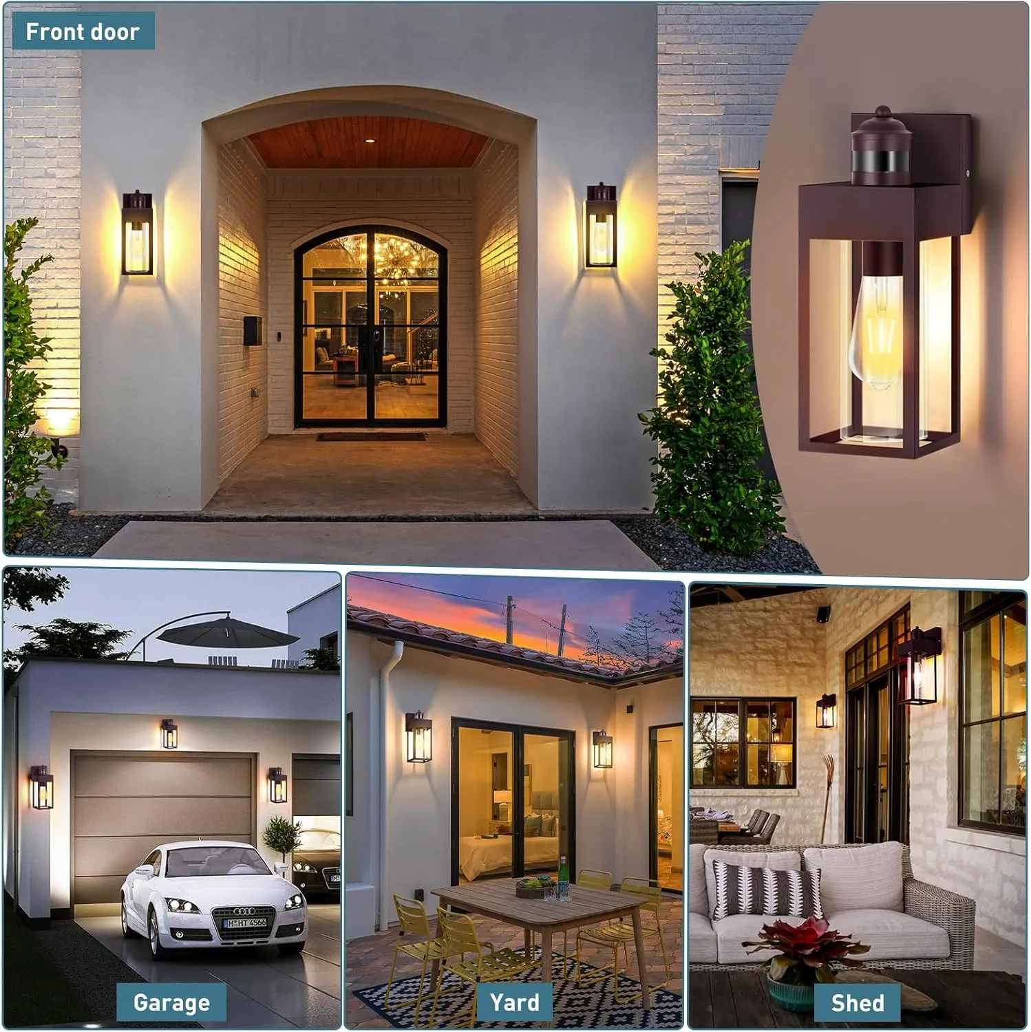 Motion Sensor Outdoor Wall Lanterns, Dusk to Dawn Sconce Exterior Light Fixture, 3 Lighting Modes Porch Lights, Waterproof Outside Wall Sconces for House Garage Patio