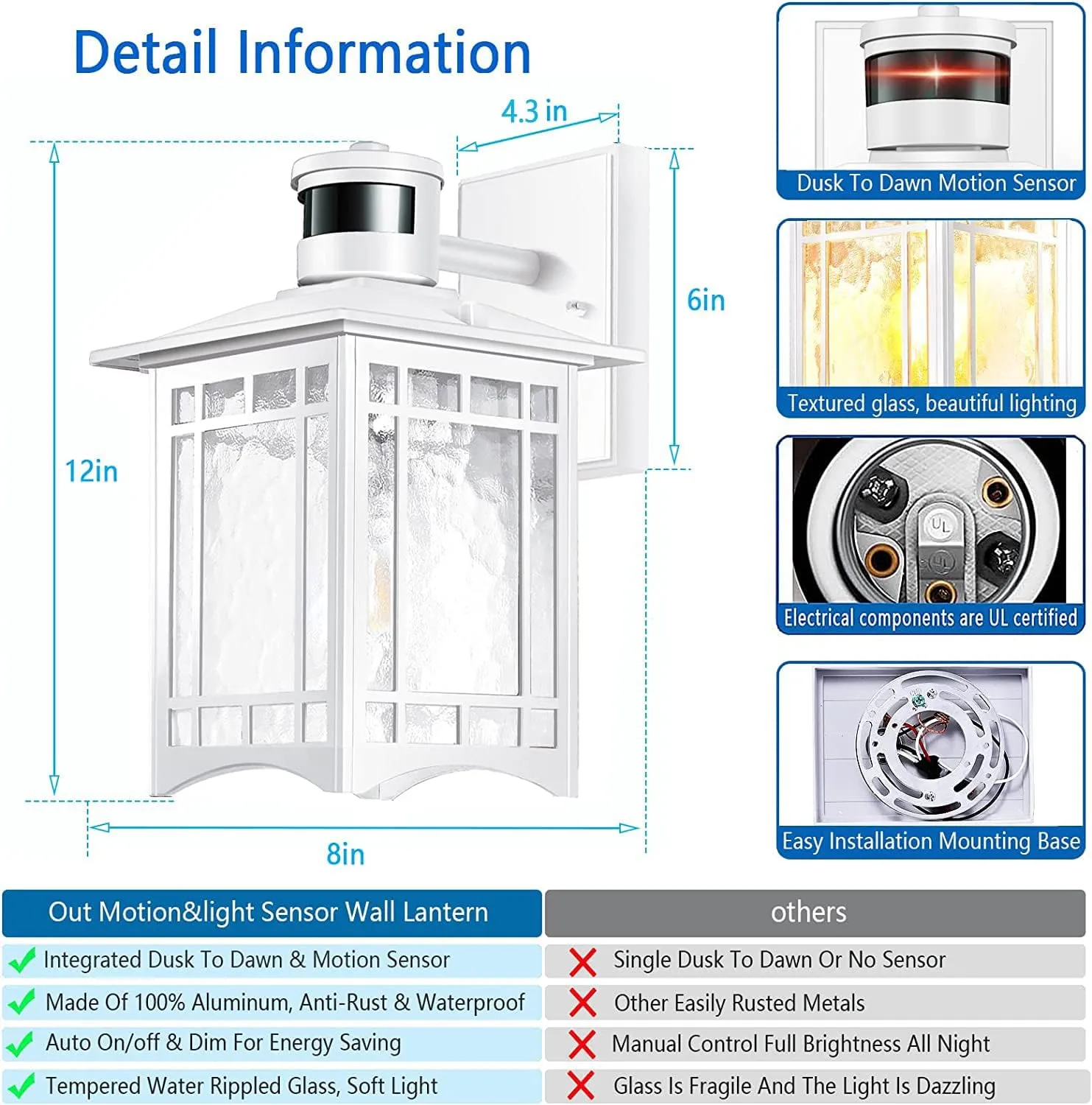 Motion Sensor Outdoor Wall Lights White Dusk to Dawn Light Fixture for House Porch Patio