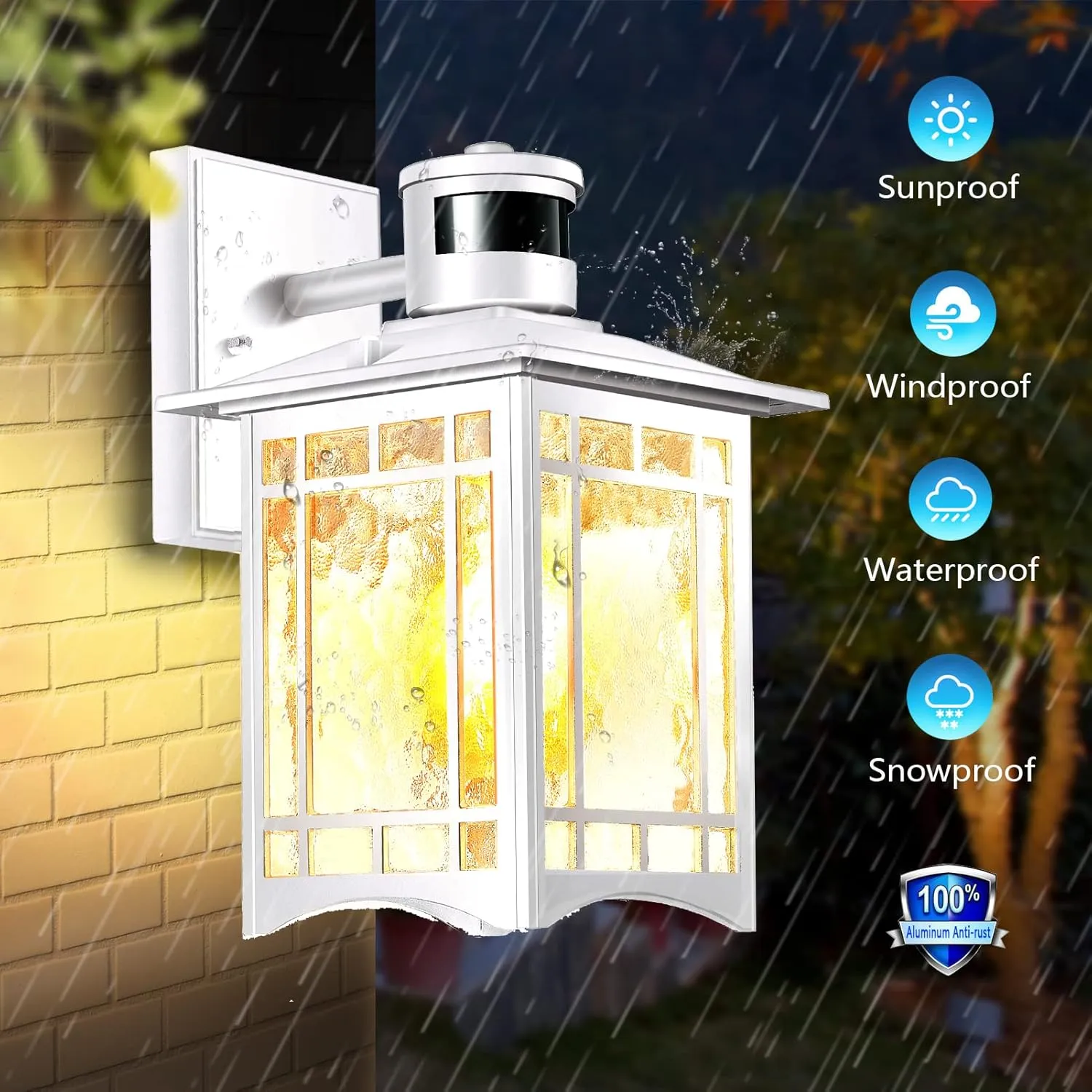 Motion Sensor Outdoor Wall Lights White Dusk to Dawn Light Fixture for House Porch Patio