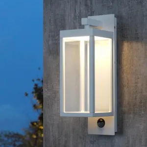 Motion Sensor Outdoor Wall Sconce Light White Exterior IP54 Waterproof Modern Wall Light Fixture Kit LED Wall Mount Lamp Lantern Light for Porch Entryway 13W 750Lm 3000K