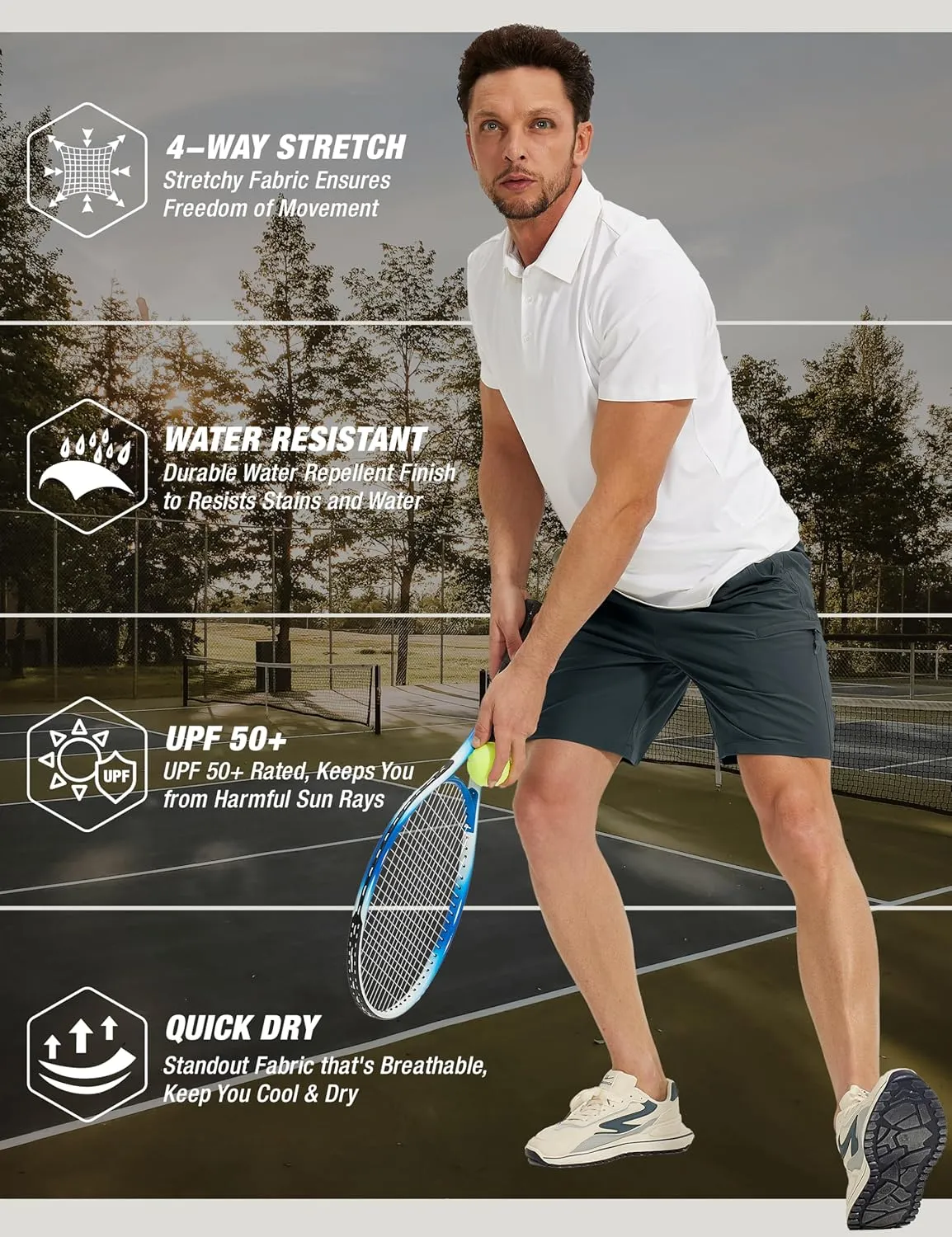 MOURCE Men's Hiking Shorts 9" - Lightweight Quick Dry Cargo Shorts for Men with 5 Pockets for Summer Golf Travel & Camping