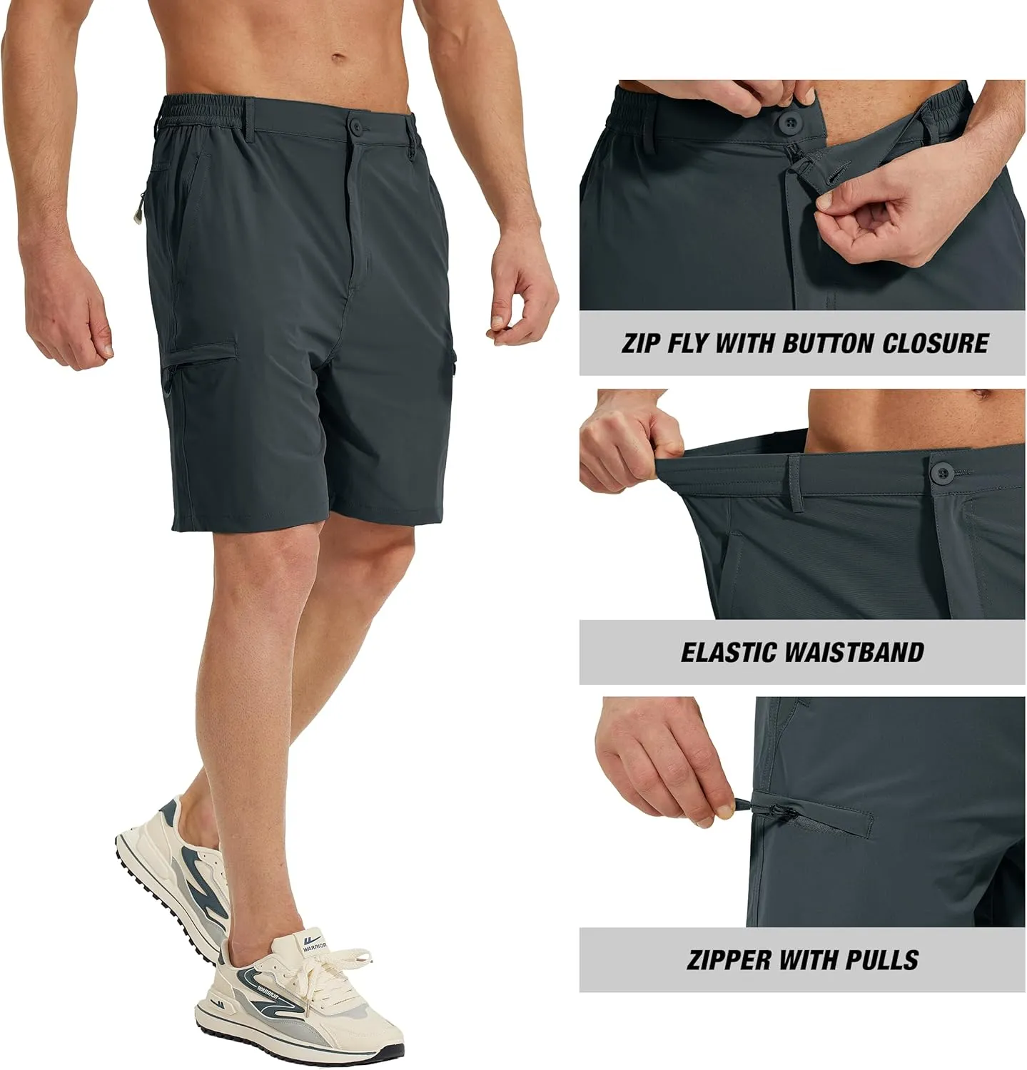 MOURCE Men's Hiking Shorts 9" - Lightweight Quick Dry Cargo Shorts for Men with 5 Pockets for Summer Golf Travel & Camping