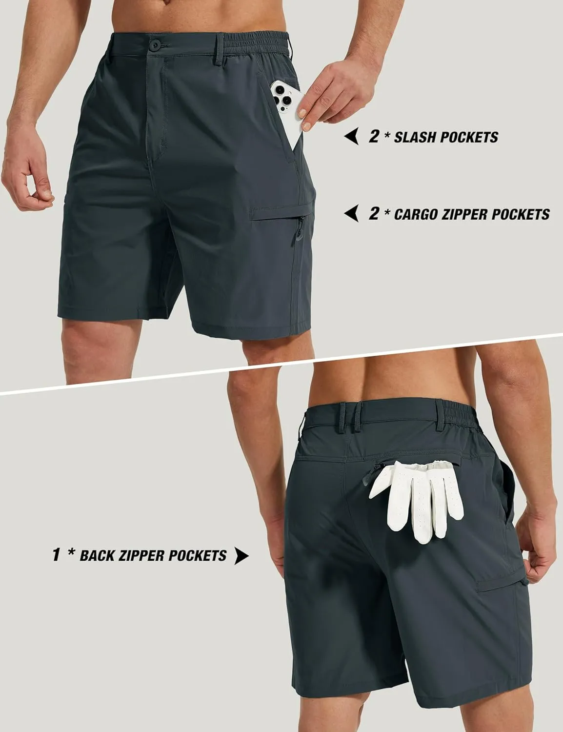 MOURCE Men's Hiking Shorts 9" - Lightweight Quick Dry Cargo Shorts for Men with 5 Pockets for Summer Golf Travel & Camping