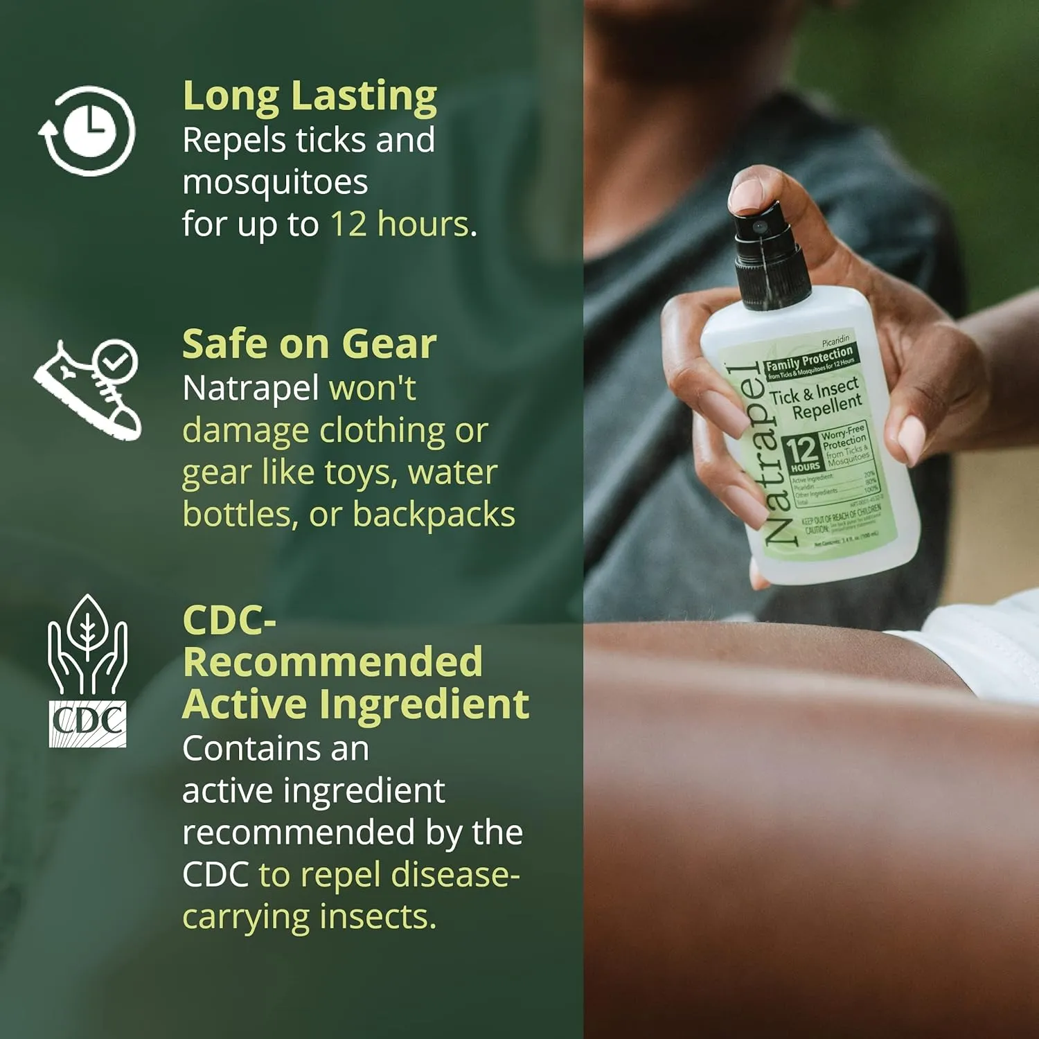Natrapel Tick & Insect Repellent - Bug Spray with 20% Picaridin - Family Protection Against Mosquitoes, Ticks & More - Up to 12 Hours of Protection - 3.4 fl oz (3 Pack)