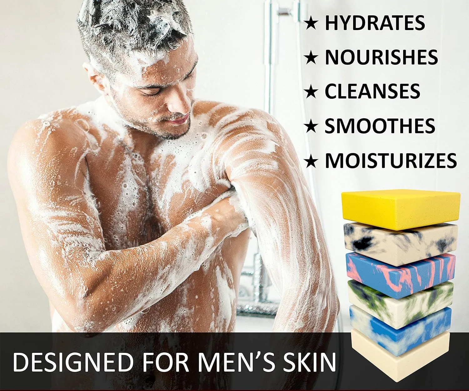 NATURAL AMERICAN Mens Organic Bar Soap, Masculine Scents, 100% Natural Soap for Men - Essential Oils, Organic Shea Butter Natural Body Soap, Natural Bar Soap for Men - SOLDIER Body Soap 5 oz (6pk)