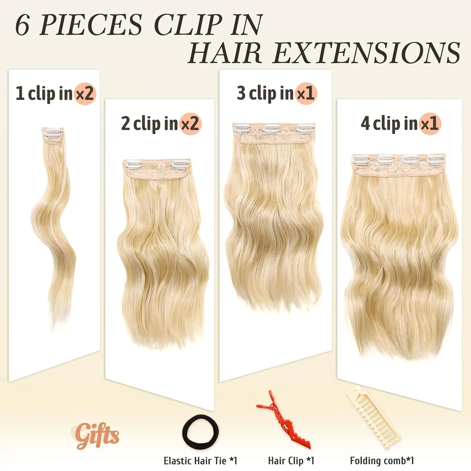 NAYOO Clip in Hair Extensions for Women 14 Inch Short Wavy Curly Blonde Mix Bleach Blonde Hairpieces Full Head Synthetic Hair Hairpieces(6PCS,Blonde Mix Bleach Blonde)