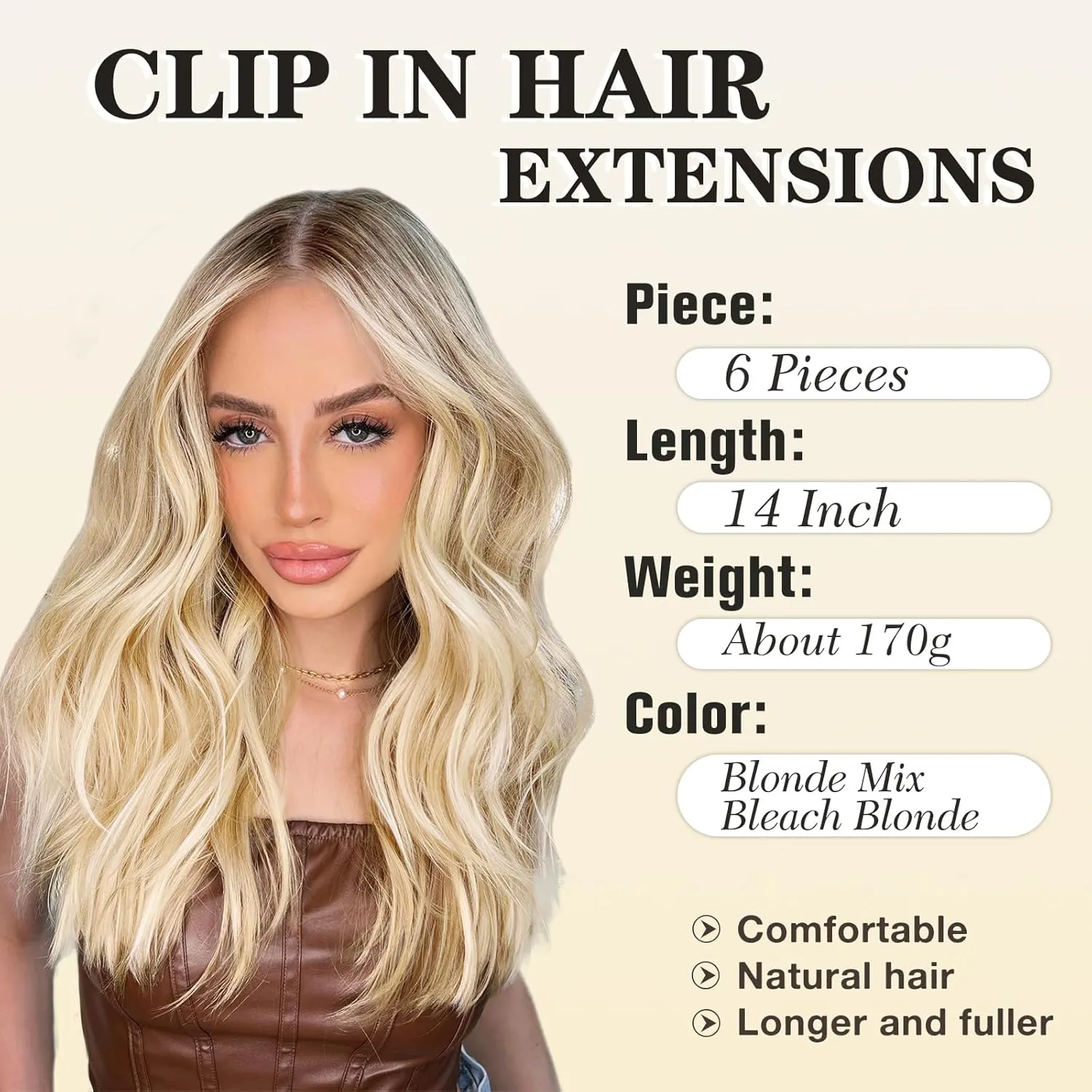 NAYOO Clip in Hair Extensions for Women 14 Inch Short Wavy Curly Blonde Mix Bleach Blonde Hairpieces Full Head Synthetic Hair Hairpieces(6PCS,Blonde Mix Bleach Blonde)