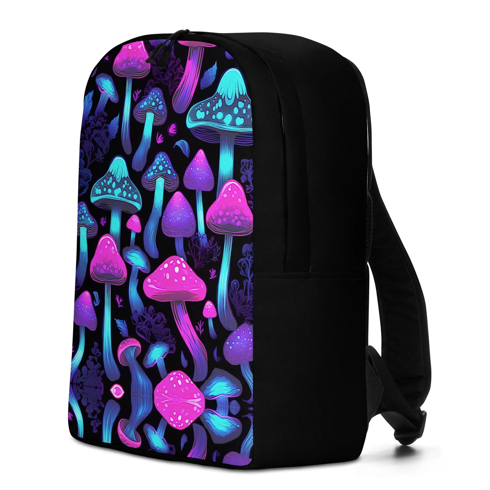 Neon Pink & Blue Mushrooms Minimalist Backpack