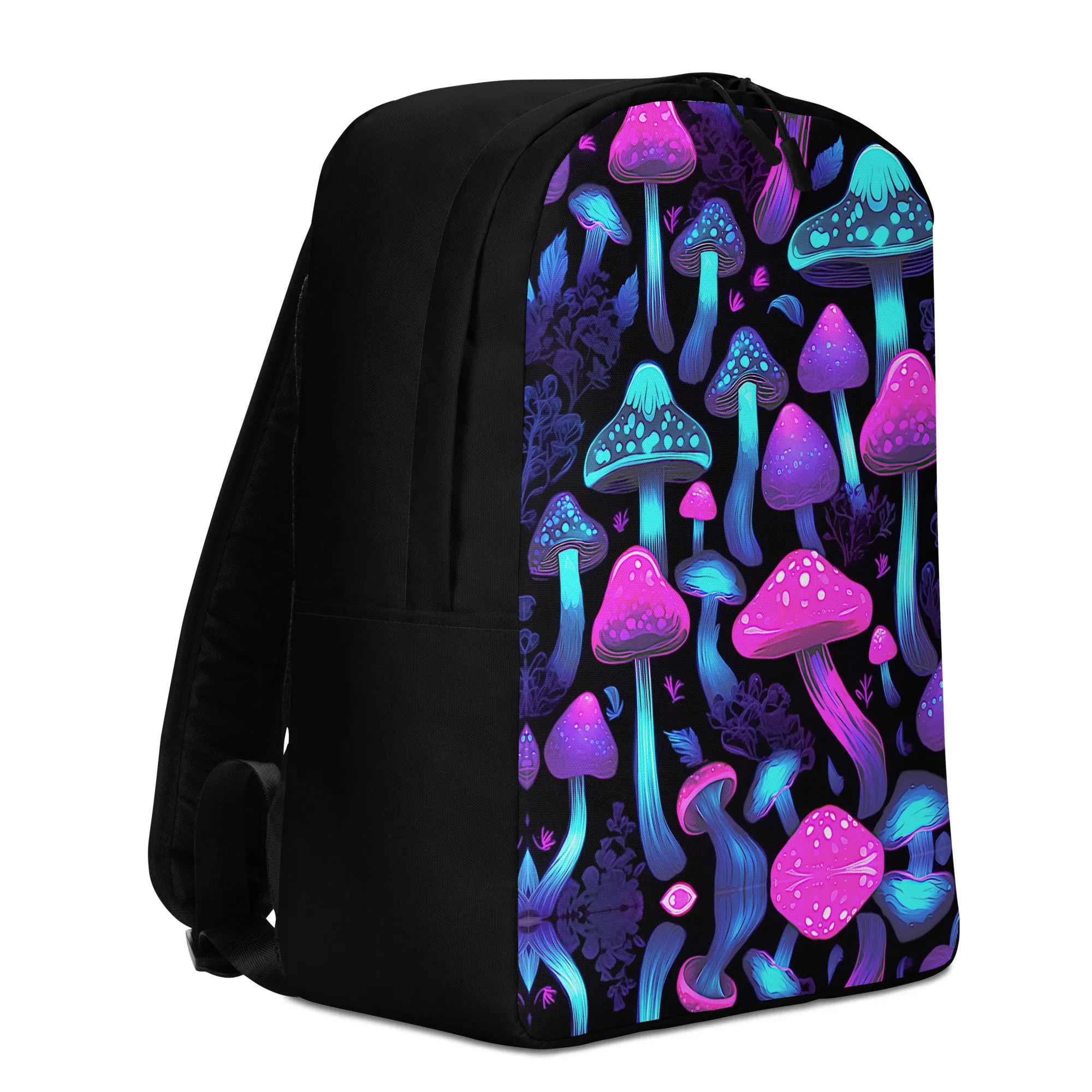 Neon Pink & Blue Mushrooms Minimalist Backpack
