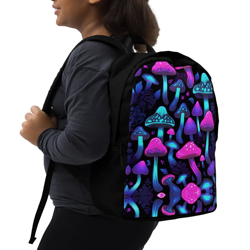 Neon Pink & Blue Mushrooms Minimalist Backpack
