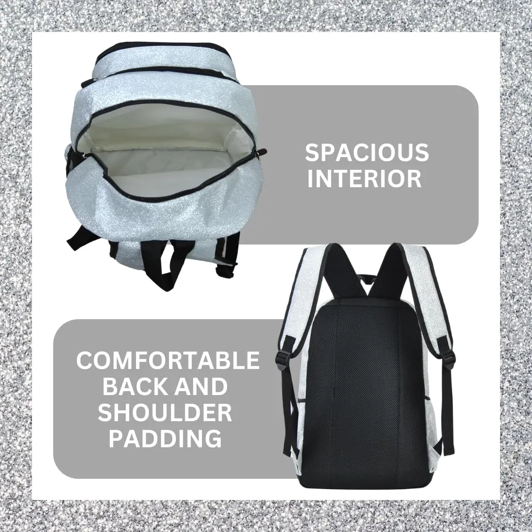 NGIL Glitter Performance Large Canvas Sports Backpack, Dance Backpack, Gymnastics, Cheerleader Essential Backpacks (Glitter-Silver)