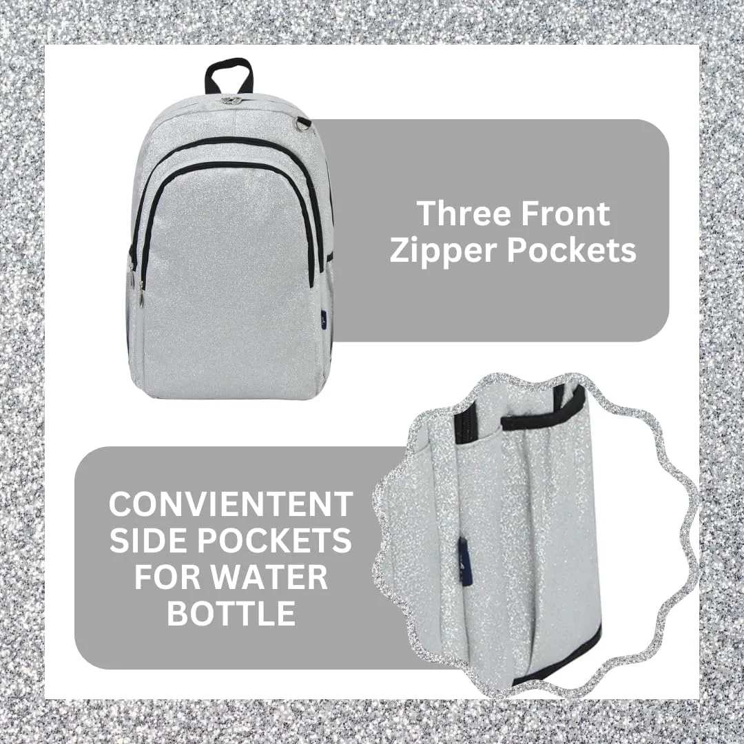 NGIL Glitter Performance Large Canvas Sports Backpack, Dance Backpack, Gymnastics, Cheerleader Essential Backpacks (Glitter-Silver)
