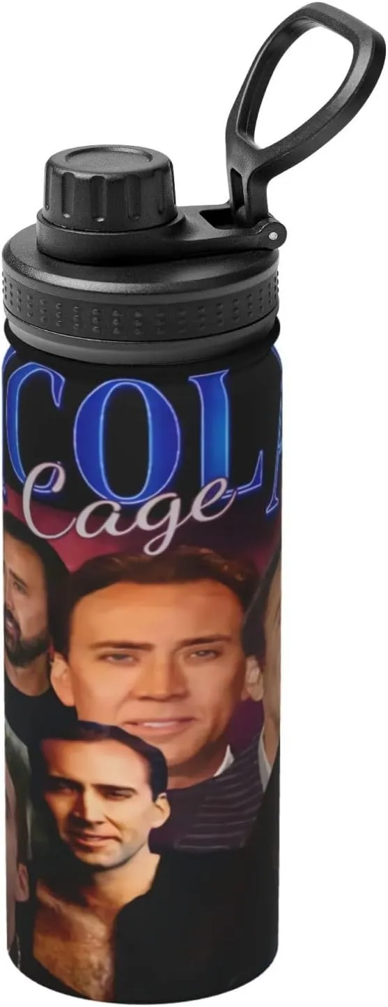 Nicolas Actors Cage Sports Water Bottle 18oz Stainless Insulated Water Bottles Leak Proof Hot and Cold Flask Travel Cup for Hiking & Biking