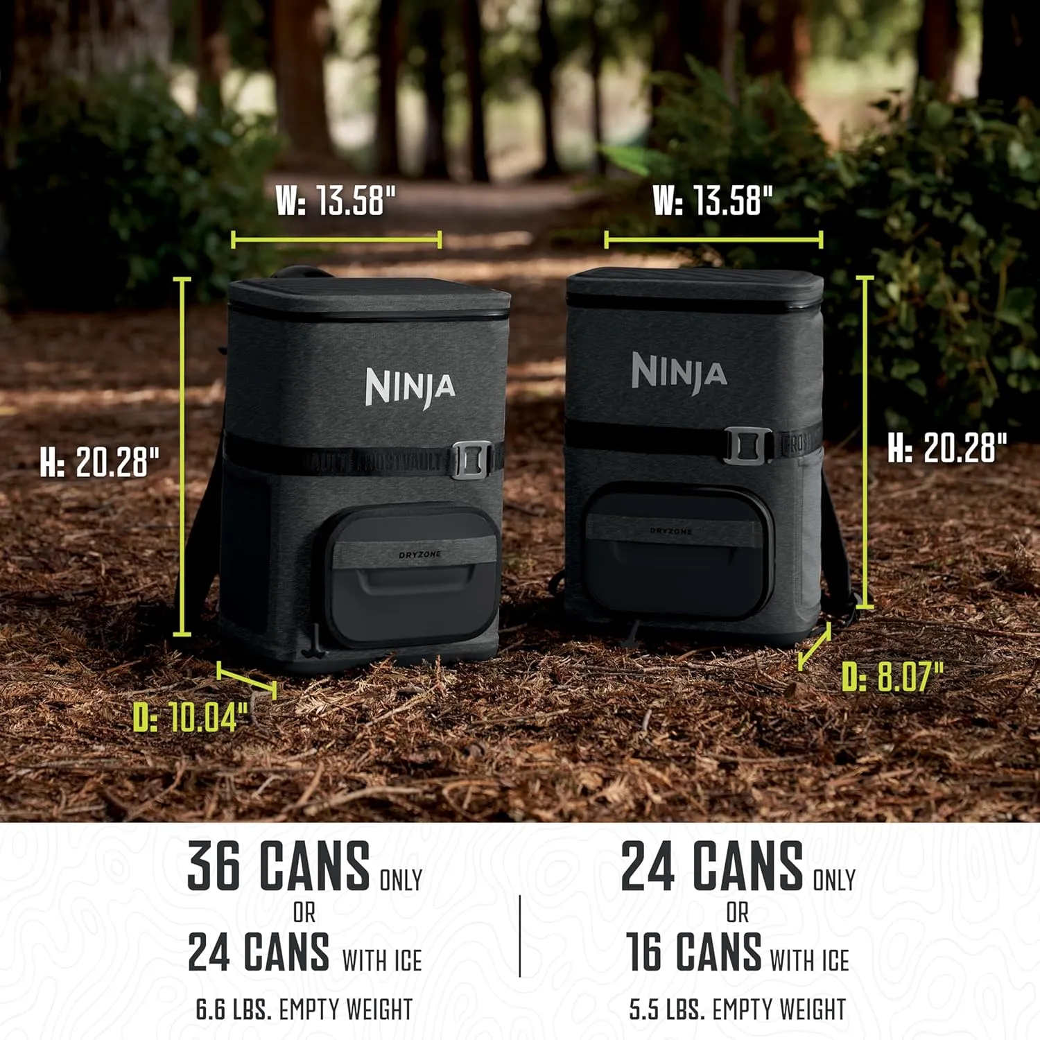 Ninja FrostVault Go 24-Can Backpack Soft Cooler with Cold Dry-Zone Storage
