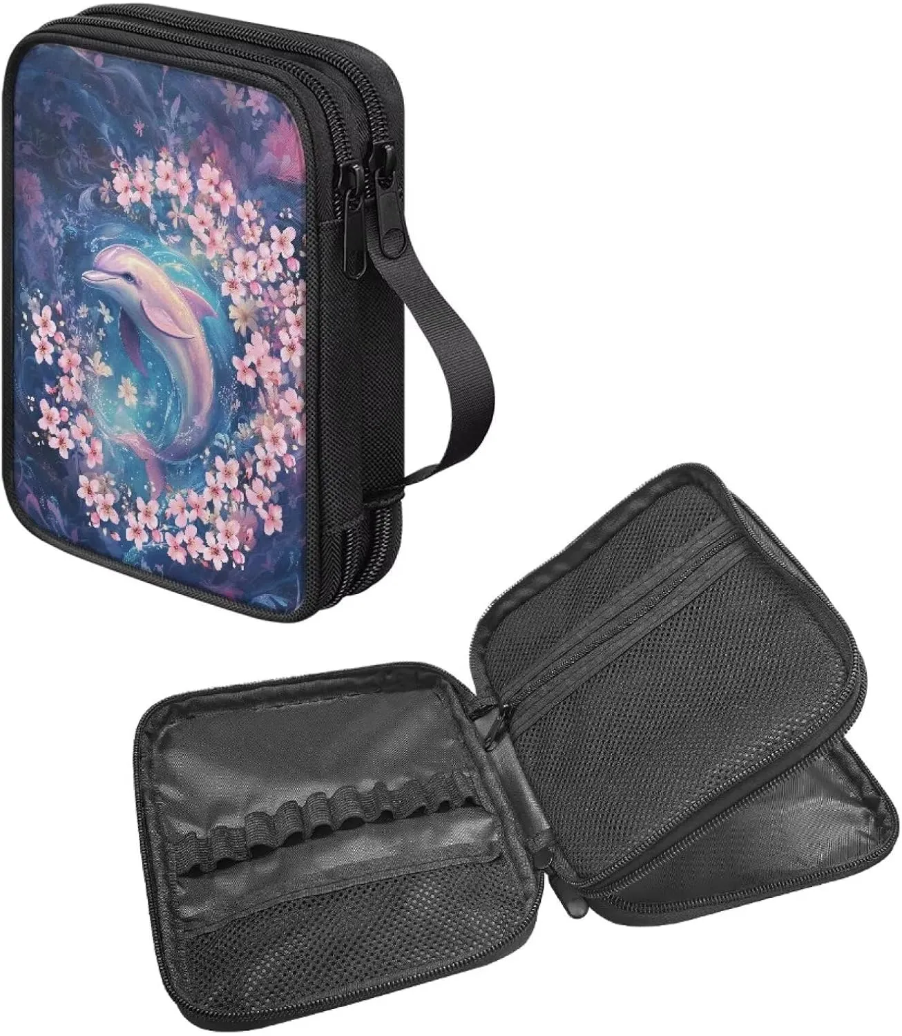 Noprintge Crochet Hook Case Knitting Needles Storage Organizer Travel Bag Holder with Convenient Handle Without Hooks and Accessories, Lightweight, Easy to Hold, Pink Dolphin Print