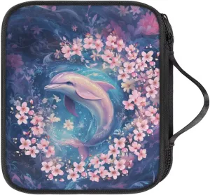 Noprintge Crochet Hook Case Knitting Needles Storage Organizer Travel Bag Holder with Convenient Handle Without Hooks and Accessories, Lightweight, Easy to Hold, Pink Dolphin Print