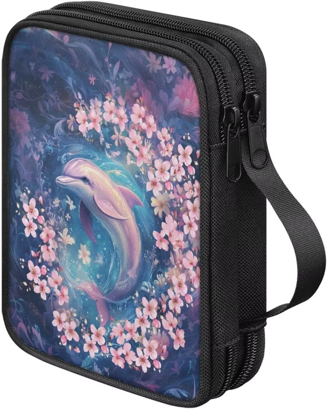 Noprintge Crochet Hook Case Knitting Needles Storage Organizer Travel Bag Holder with Convenient Handle Without Hooks and Accessories, Lightweight, Easy to Hold, Pink Dolphin Print