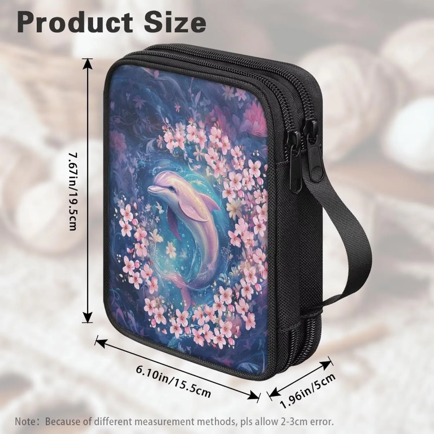 Noprintge Crochet Hook Case Knitting Needles Storage Organizer Travel Bag Holder with Convenient Handle Without Hooks and Accessories, Lightweight, Easy to Hold, Pink Dolphin Print