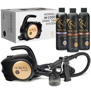 Norvell Sunless Kit - M1000 Mobile HVLP Spray Tan Airbrush Machine   8 oz Tanning Solutions in 'Tuscan Plus', Venetian and Dark   Norvell Training Program