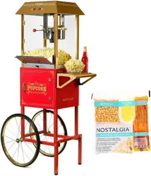 Nostalgia Red Vintage Popcorn Maker Machine - 10 Oz Kettle Makes Up to 40 Cups - Includes 24 10-Ounce Popcorn All-In-One Packs