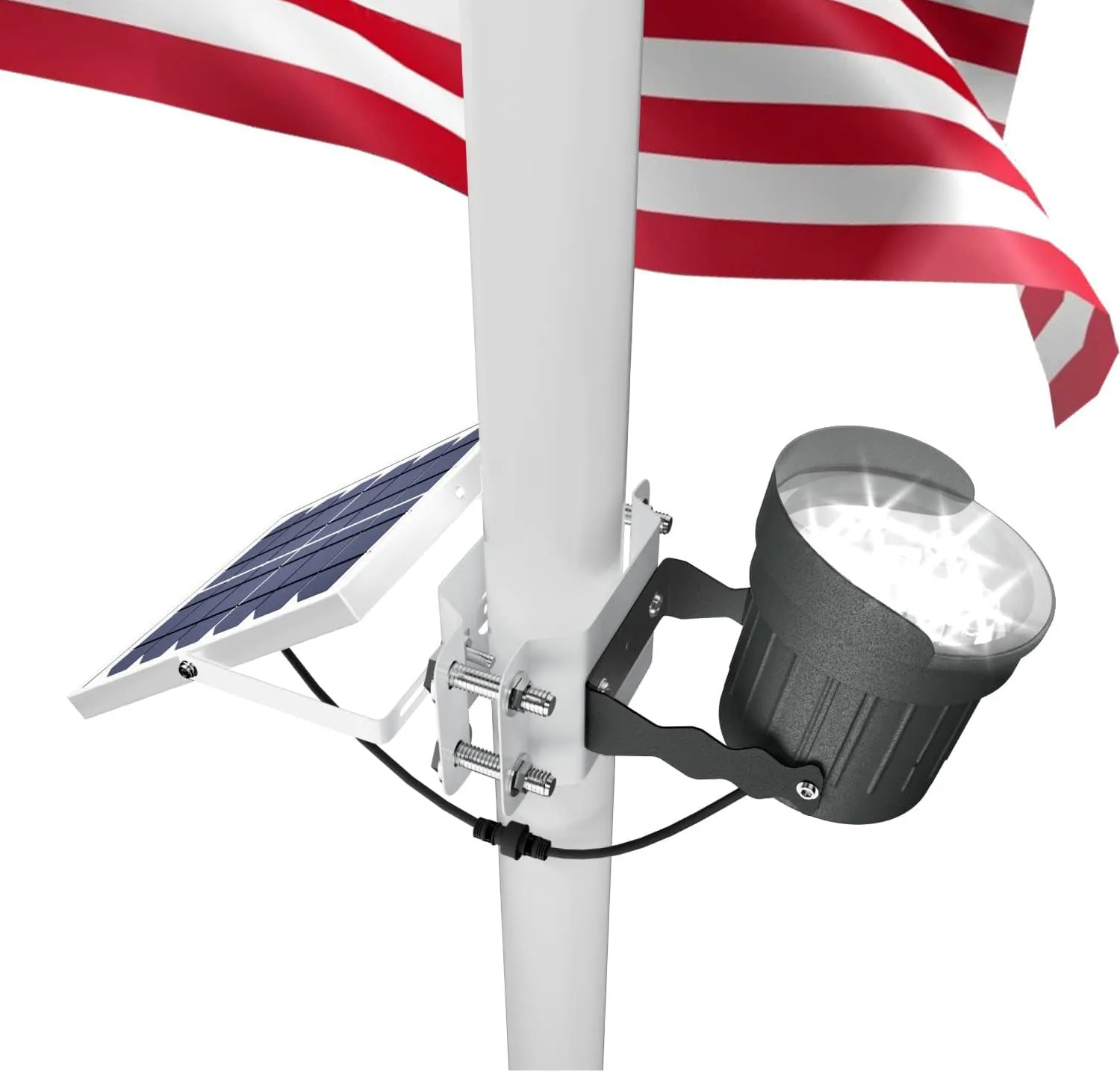 Ofuray Solar Flag Pole Light 3In1 Design, Brightest Flag Pole Light Solar Powered, 2 Brightness American Flag Coverage Led Solar Lights Outdoor Dusk to Dawn fit 1"-4" Flagpole for House Inground