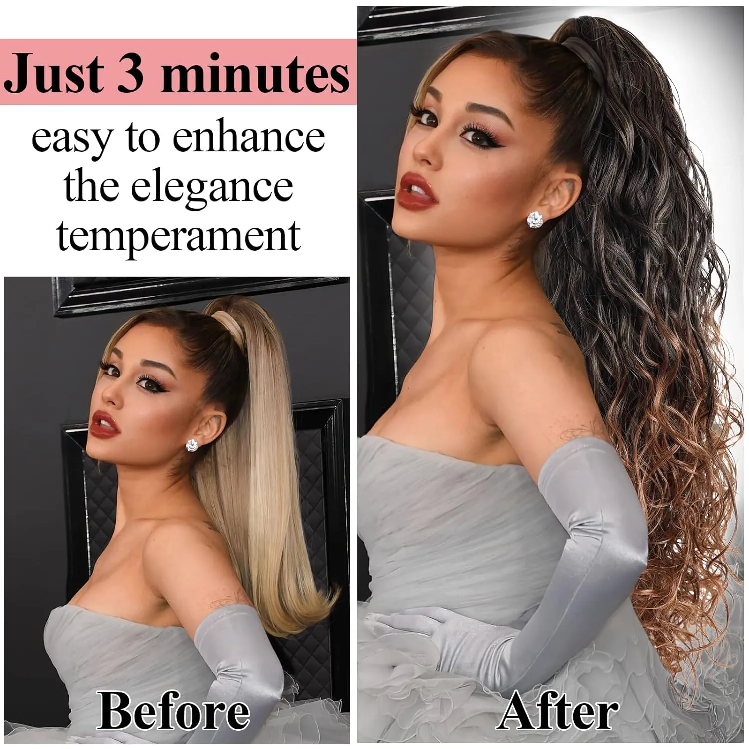 Ombre 1B/30 Hair Extensions Ponytail - for black women Long Wavy Drawstring Ponytail Extainson Clip in Ponytail Extensions Blonde real natural hair fake ponytails