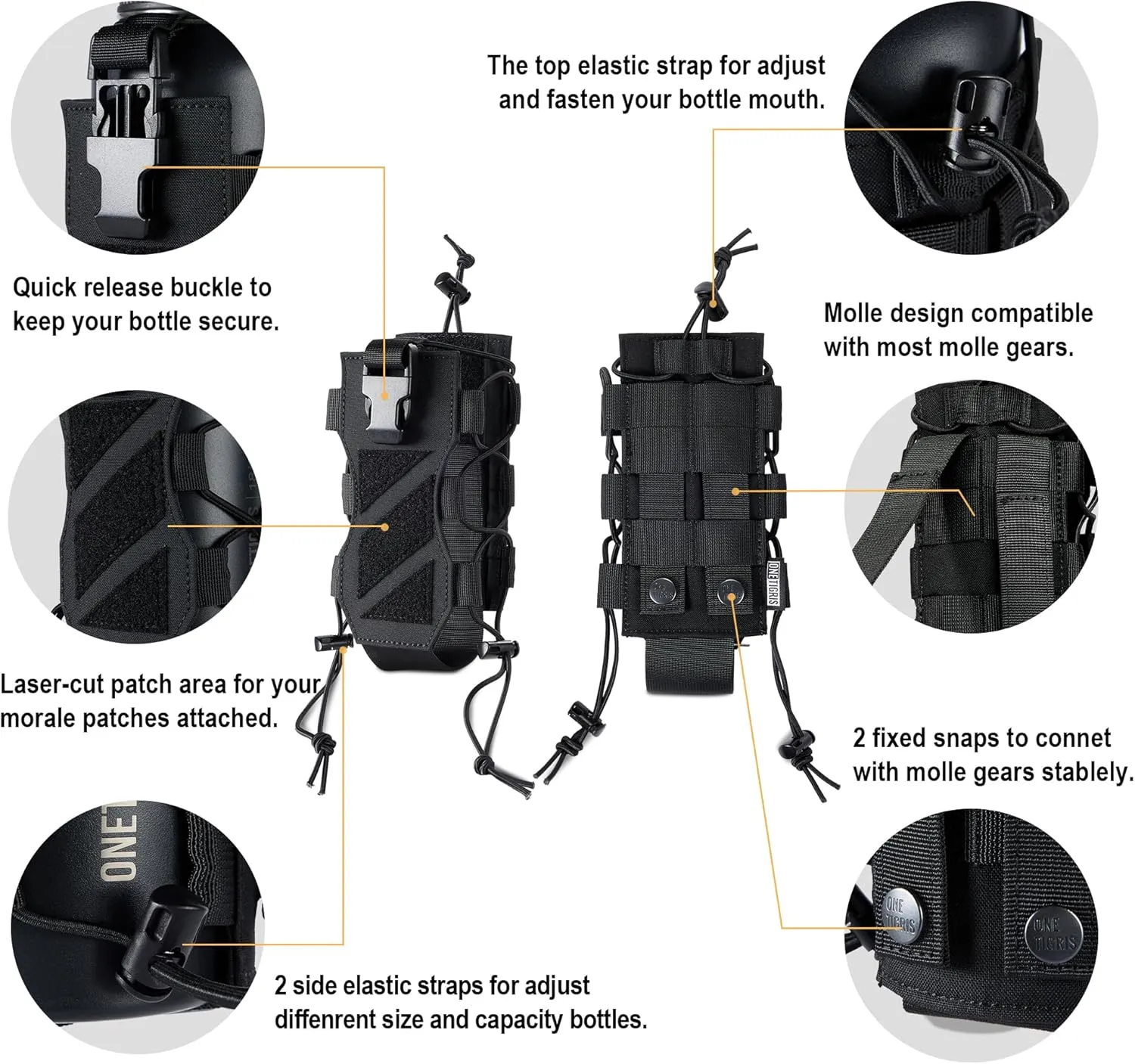OneTigris Molle Water Bottle Holster, 32oz Adjustable Water Bottle Holder Tactical Water Bottle Pouch Lightweight Kettle Pouch Belt Bottle Carrier Bag with Straps for Outdoor Sports