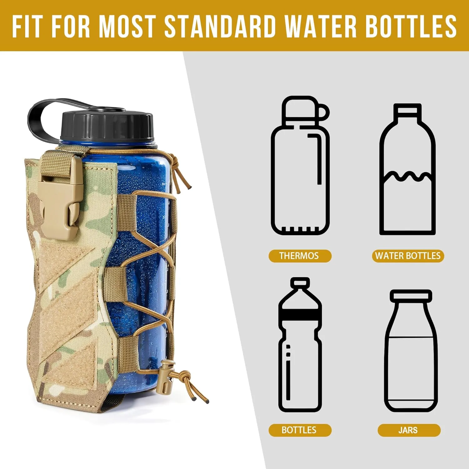 OneTigris Molle Water Bottle Holster, 32oz Adjustable Water Bottle Holder Tactical Water Bottle Pouch Lightweight Kettle Pouch Belt Bottle Carrier Bag with Straps for Outdoor Sports