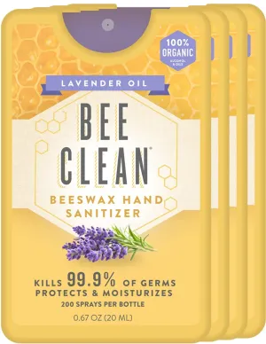 Organic Beeswax Hand Sanitizer Pocket Spray - Lavender Scent - 4 Pack