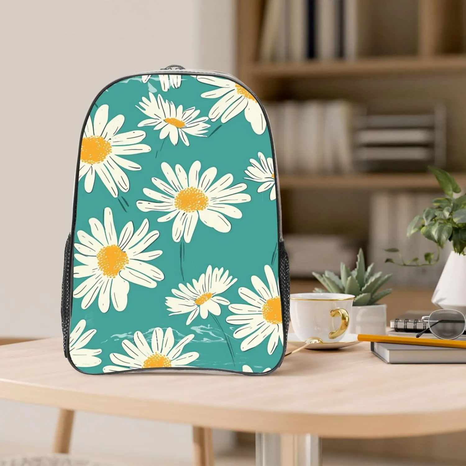 OSAM SPACE Teal Daisy Clear Backpack for Stadium Events Heavy Duty PVC Transparent Backpack See Through Bag Large Capacity Clear Backpacks for Women Men (16Inch)