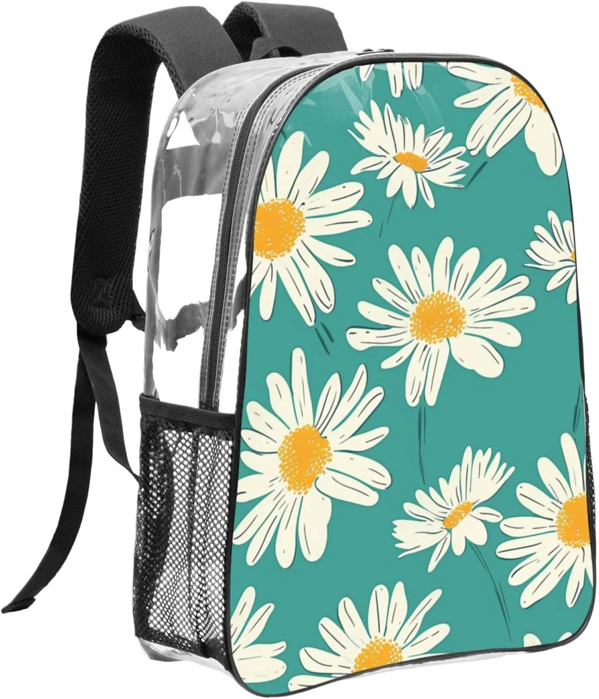 OSAM SPACE Teal Daisy Clear Backpack for Stadium Events Heavy Duty PVC Transparent Backpack See Through Bag Large Capacity Clear Backpacks for Women Men (16Inch)