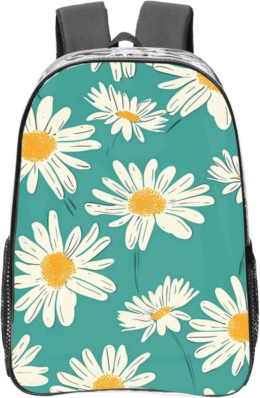 OSAM SPACE Teal Daisy Clear Backpack for Stadium Events Heavy Duty PVC Transparent Backpack See Through Bag Large Capacity Clear Backpacks for Women Men (16Inch)