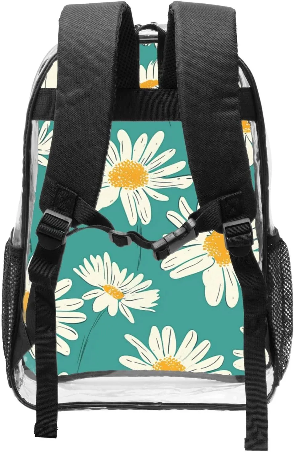 OSAM SPACE Teal Daisy Clear Backpack for Stadium Events Heavy Duty PVC Transparent Backpack See Through Bag Large Capacity Clear Backpacks for Women Men (16Inch)