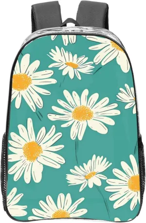OSAM SPACE Teal Daisy Clear Backpack for Stadium Events Heavy Duty PVC Transparent Backpack See Through Bag Large Capacity Clear Backpacks for Women Men (16Inch)