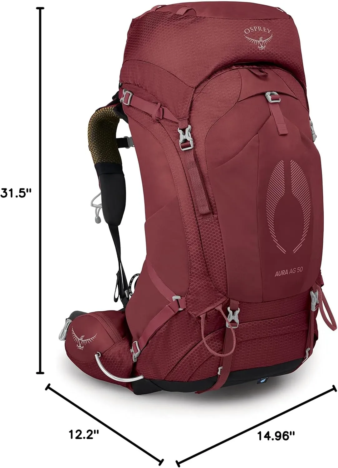 Osprey Aura AG 50L Women's Backpacking Backpack, Berry Sorbet Red, WM/L