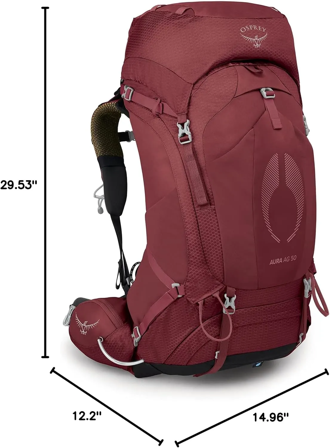 Osprey Aura AG 50L Women's Backpacking Backpack, Berry Sorbet Red, WXS/S