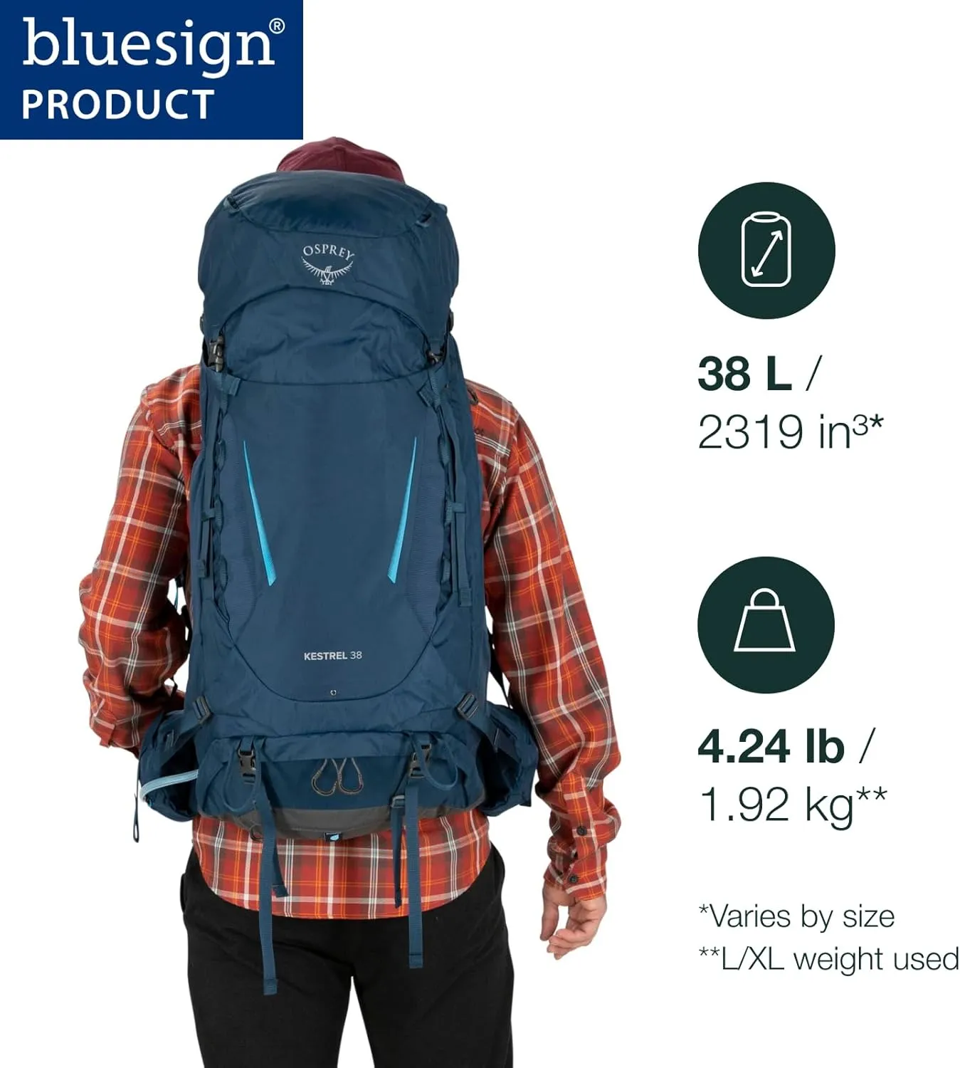 Osprey Kestrel 38L Men's Backpacking Backpack, Bonsai Green, L/XL