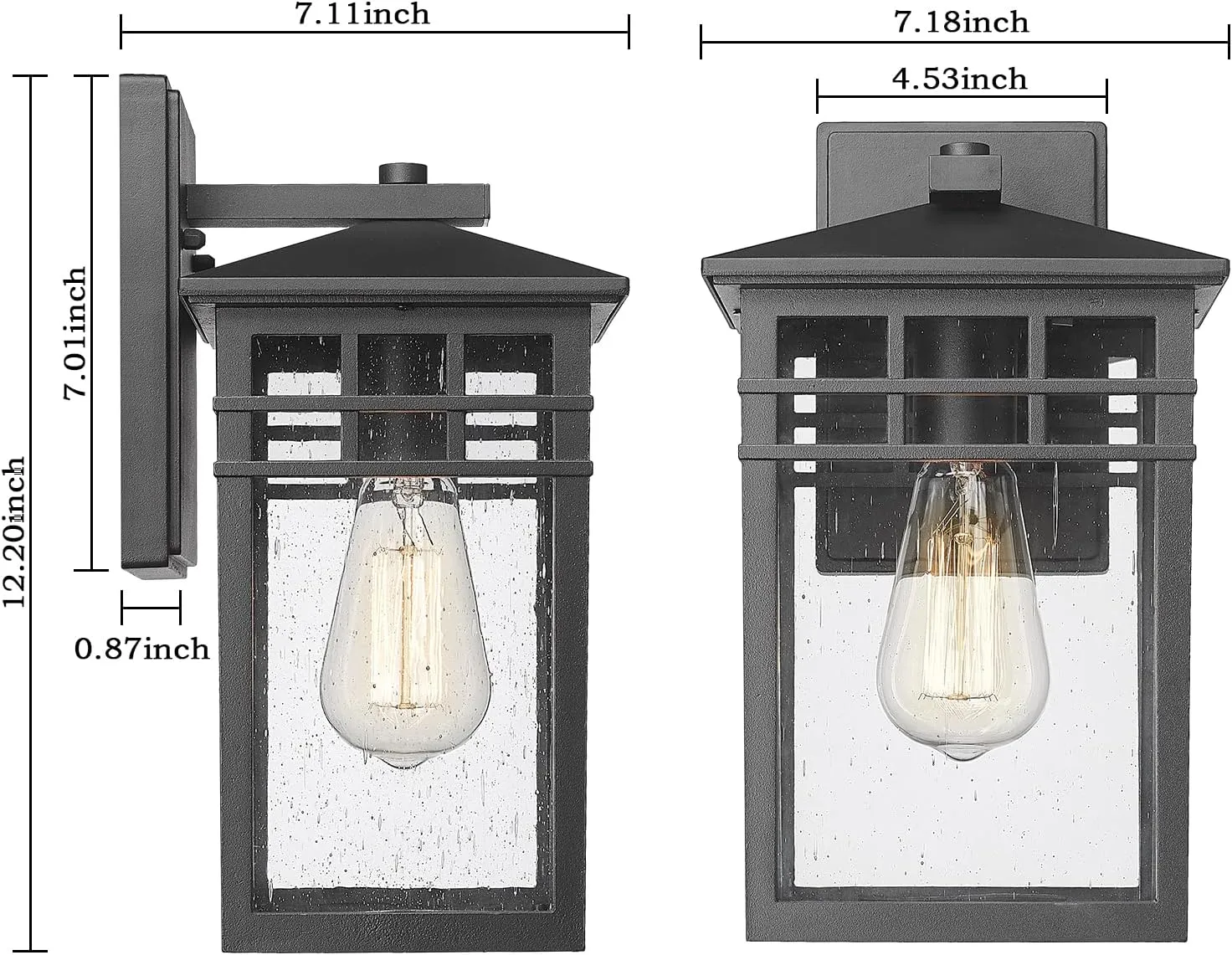 Outdoor Light Fixture Wall Mount, Modern Exterior Lights Fixture Wall Sconces with Seeded Glass for Front Porch, Farmhouse Waterproof Black Carriage Lantern Lamp Outside for Home, Garage, 2 Pack