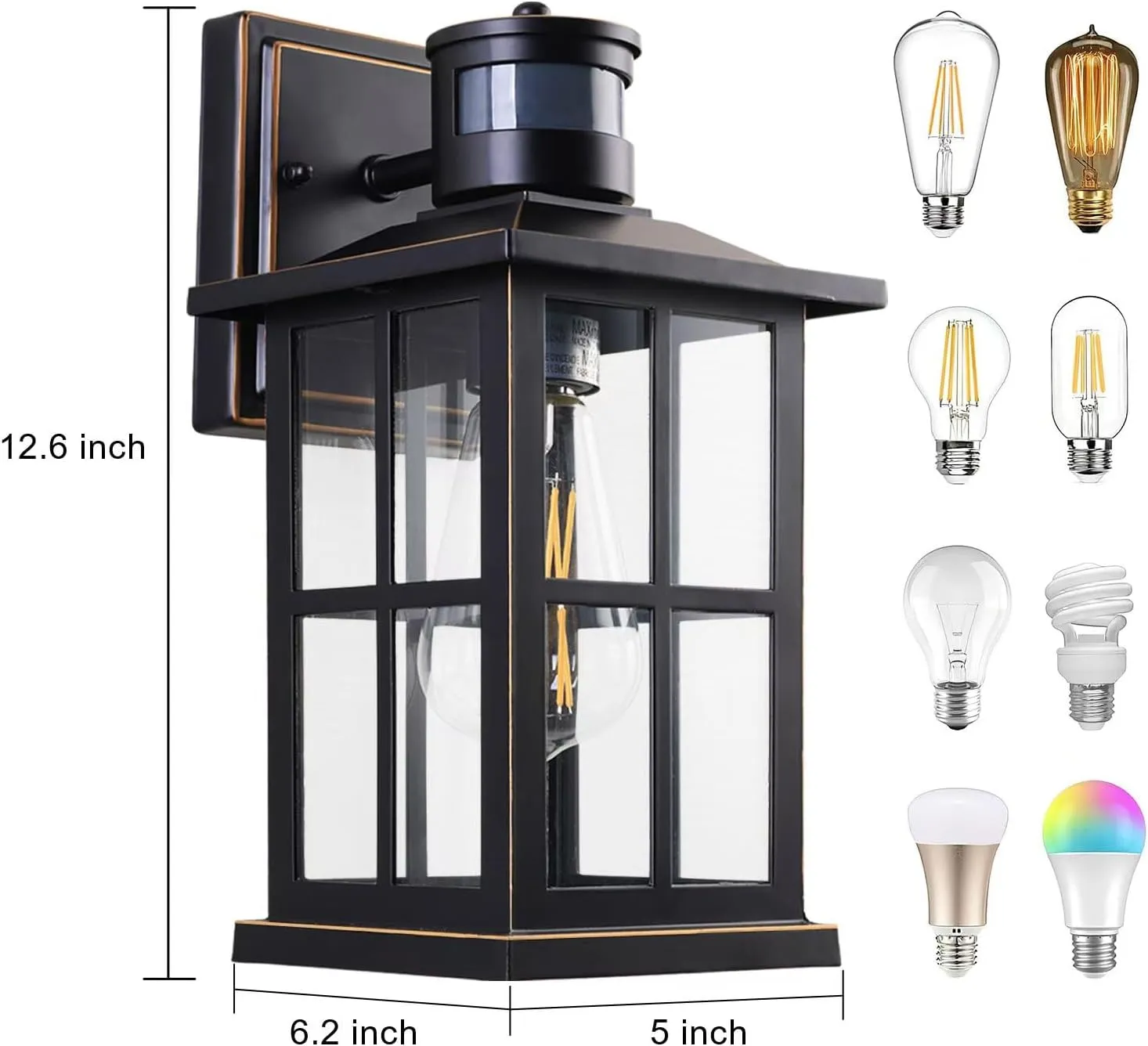 Outdoor Motion Sensor Light, Black Exterior Wall Lighting Fixtures,Dusk to Dawn Motion Sensor Outdoor Lights, Waterproof Front Porch Light Lantern for Garage, Patio. (Black, 1 Pack)