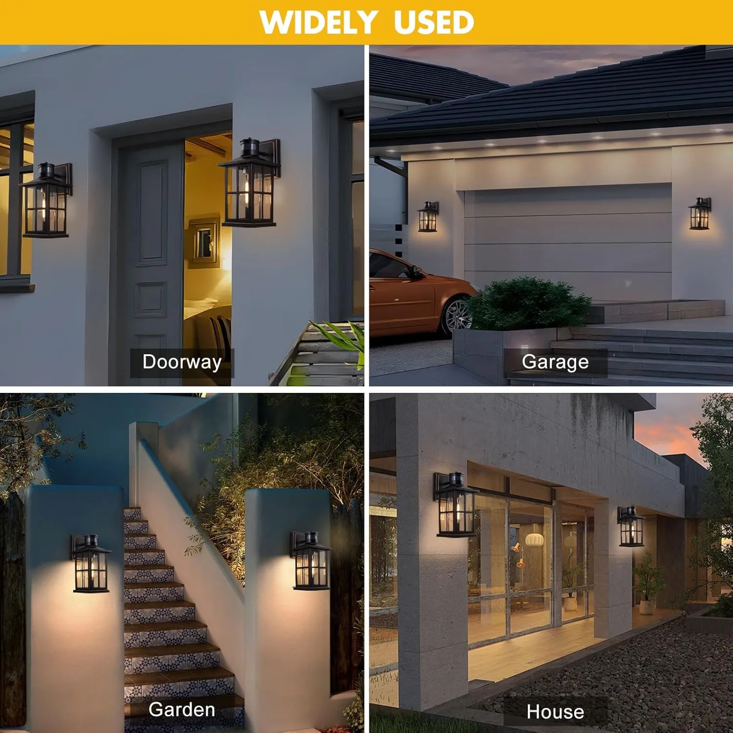 Outdoor Motion Sensor Light, Black Exterior Wall Lighting Fixtures,Dusk to Dawn Motion Sensor Outdoor Lights, Waterproof Front Porch Light Lantern for Garage, Patio. (Black, 1 Pack)