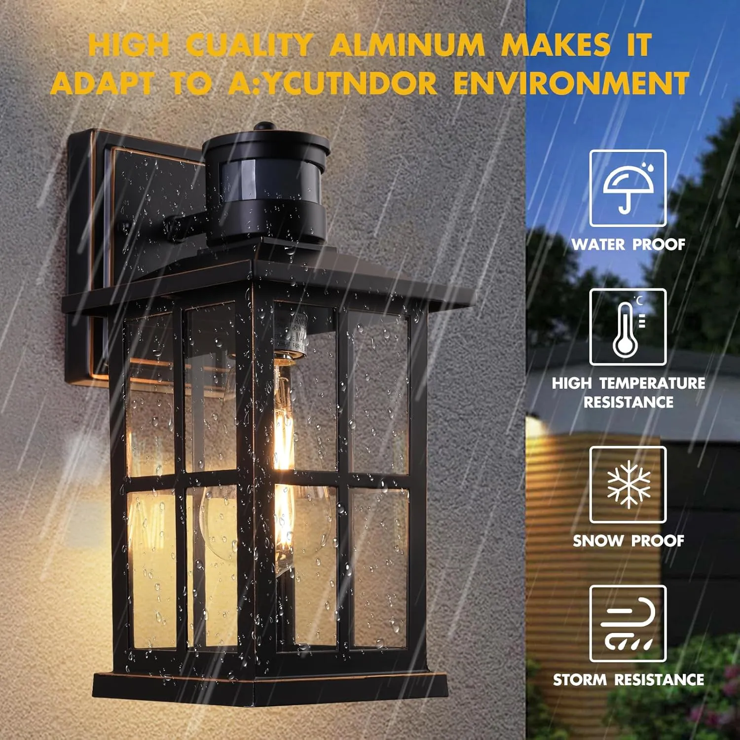 Outdoor Motion Sensor Light, Black Exterior Wall Lighting Fixtures,Dusk to Dawn Motion Sensor Outdoor Lights, Waterproof Front Porch Light Lantern for Garage, Patio. (Black, 1 Pack)