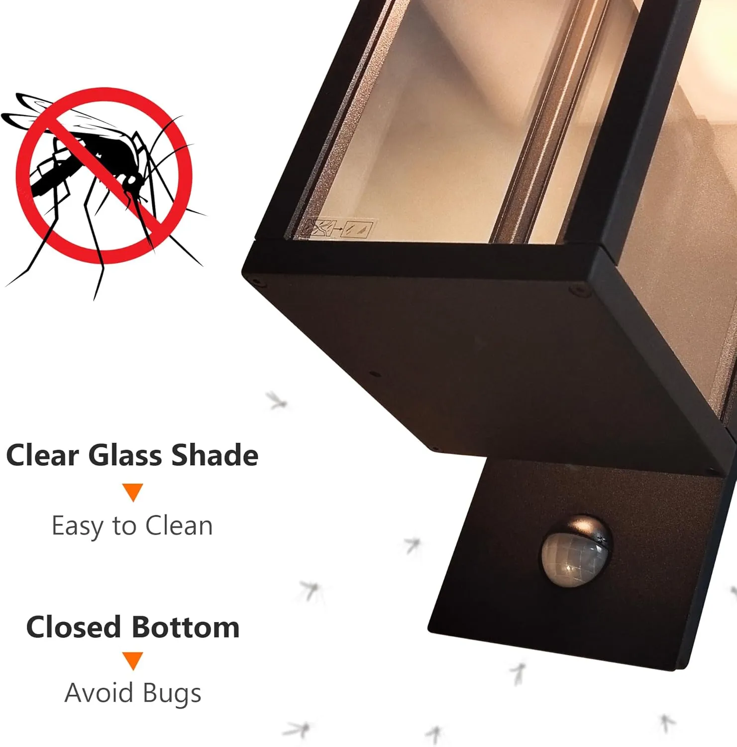 Outdoor Motion Sensor Wall Light 15in Modern LED Exterior Light Fixture for House Black IP54 Waterproof Sconce with Clear Glass Lantern for Garage Porch Patio,3000K