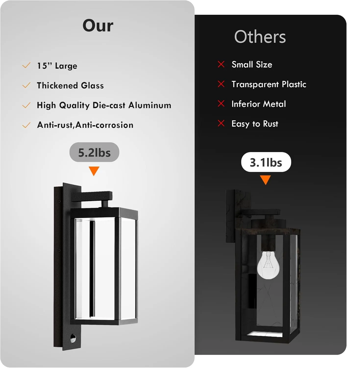 Outdoor Motion Sensor Wall Light 15in Modern LED Exterior Light Fixture for House Black IP54 Waterproof Sconce with Clear Glass Lantern for Garage Porch Patio,3000K