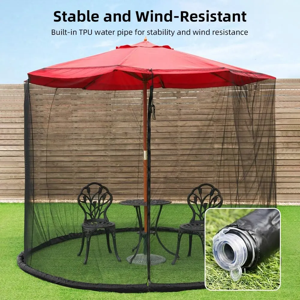 Outdoor Patio Umbrella Screen Mosquito Netting for Patio Porch - Water Pipe Mosquito Net for 7-11ft Umbrellas Patio Umbrella Mosquito Net Fit for 7-9 People