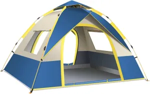 Outdoor Pop Up Tent Double Layer Strength Fiberglass Pole Waterproof Windproof Camping Tent Compatible with 1-4 Person Hiking Fishing Beach (Blue for 1 2 Person One Size)