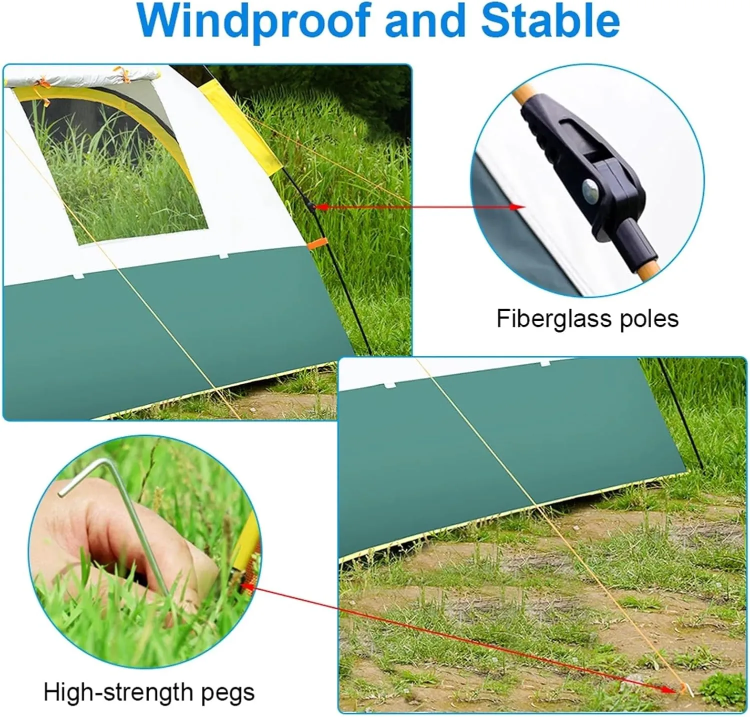 Outdoor Pop Up Tent Double Layer Strength Fiberglass Pole Waterproof Windproof Camping Tent Compatible with 1-4 Person Hiking Fishing Beach (Blue for 1 2 Person One Size)