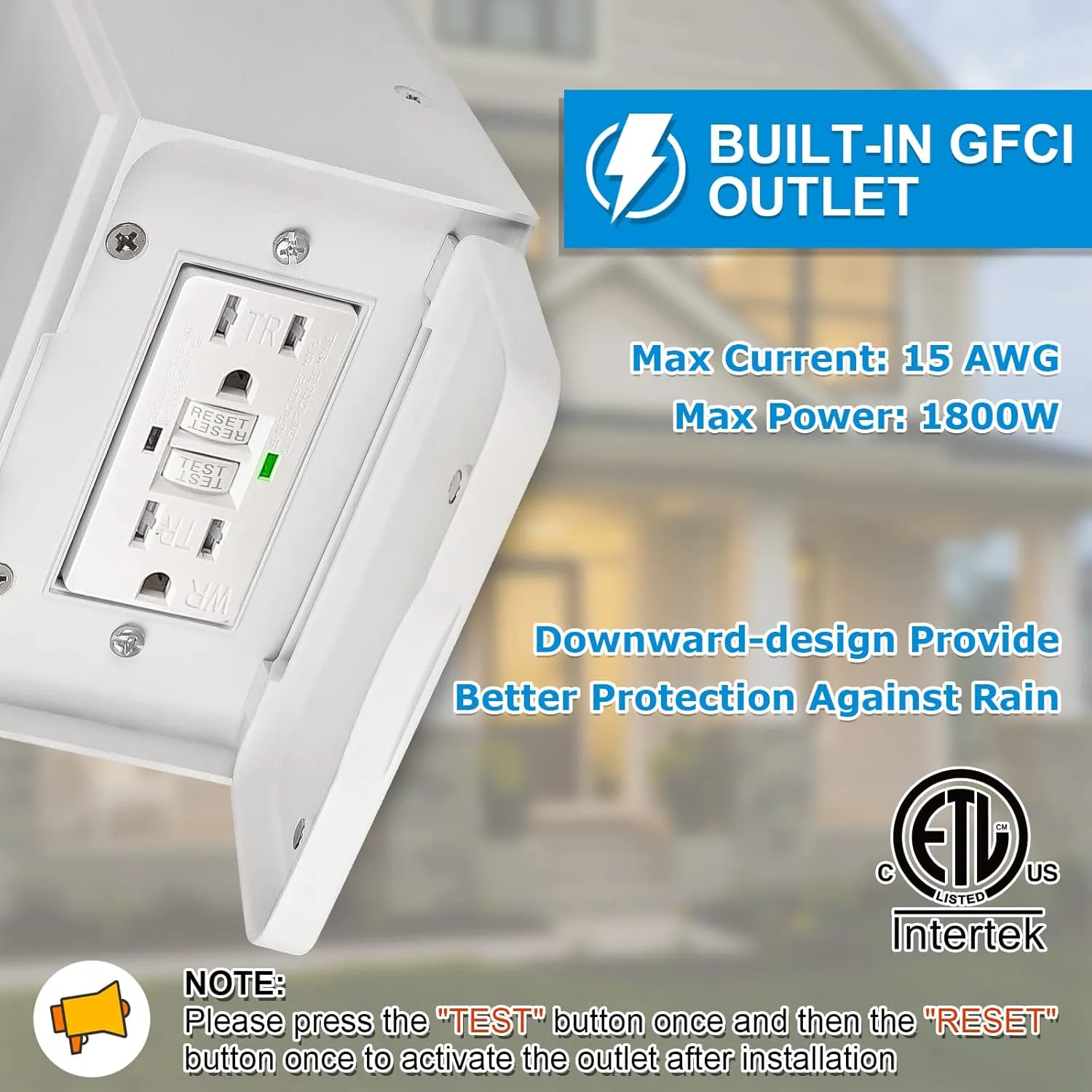 Outdoor Porch Light with GFCI Outlet Built in, Dusk to Dawn Outdoor Wall Lantern with Outlet, Waterproof Anti-Rust Exterior Light Fixture Outside Lights for House Garage Patio, Bulb Included (White)