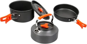 Outdoor Pot Pan Kettle Set Portable Camping Cookware for 2-3 Hikers Picnic BBQ Supplies